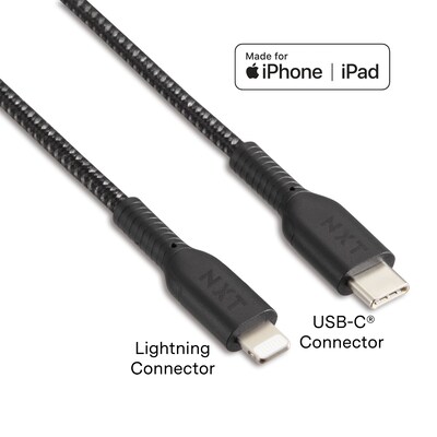 NXT Technologies™ 4 Ft. Braided USB-C to Lightning Cable for iPhone/iPad/iPod touch, Black (LBA020-4