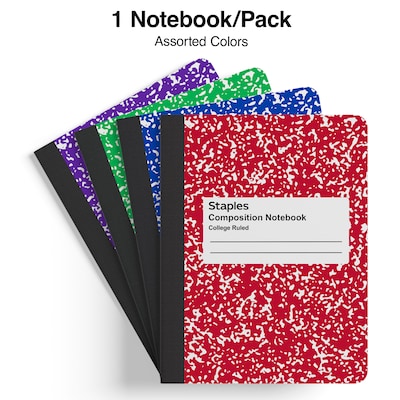 Staples® Composition Notebook, 7.5" x 9.75", College Ruled, 100 Sheets, Assorted Colors (ST55063)