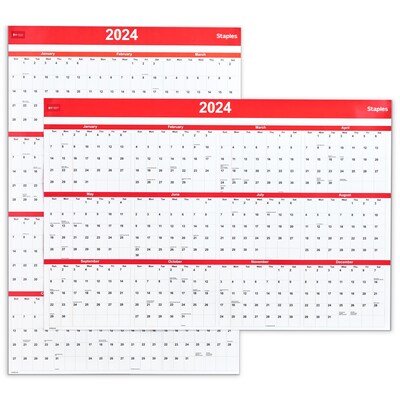 2025 Staples 48 x 32 Dry Erase Wall Calendar, Red/White (ST53911-25)