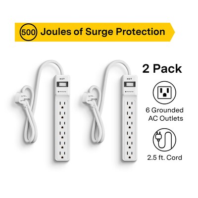NXT Technologies™ 6-Outlet Surge Protector, 2.5 Cord, 500 Joules, 2/Pack (NX54311)
