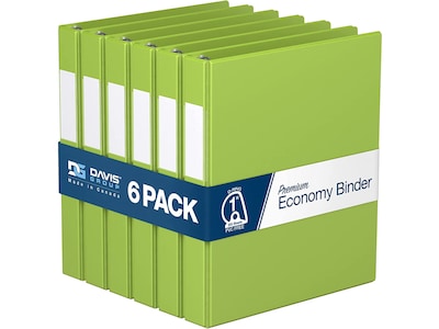 Davis Group Premium Economy 1 3-Ring Non-View Binders, D-Ring, Lime Green, 6/Pack (2301-24-06)