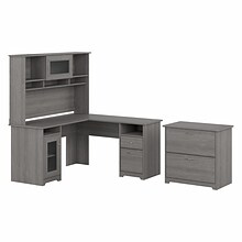 Bush Furniture Cabot 60W L Shaped Computer Desk with Hutch and Lateral File Cabinet, Modern Gray (C