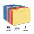 Staples® Reinforced File Folders, 1/3 Cut Tab, Letter Size, Assorted Colors, 250/Box (TR576937)