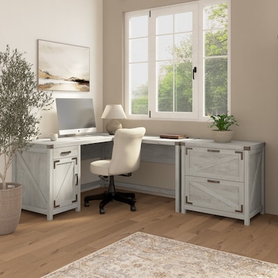 Bush Furniture Knoxville 60W L Shaped Desk with 2 Drawer Lateral File Cabinet, Cottage White (CGR00