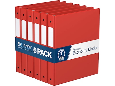 Davis Group Premium Economy 1 3-Ring Non-View Binders, Red, 6/Pack (2311-03-06)