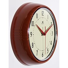 Infinity Instruments Round Retro Wall Clock, Aluminum, 9.5 (10940-RED)