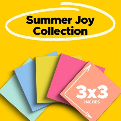 Post-it Super Sticky Notes, 3" x 3", Summer Joy Collection, 90 Sheet/Pad, 12 Pads/Pack (654-12SSJOY)