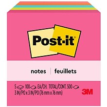 Post-it Sticky Notes, 3 x 3 in., 5 Pads, 100 Sheets/Pad, The Original Post-it Note, Poptimistic Coll