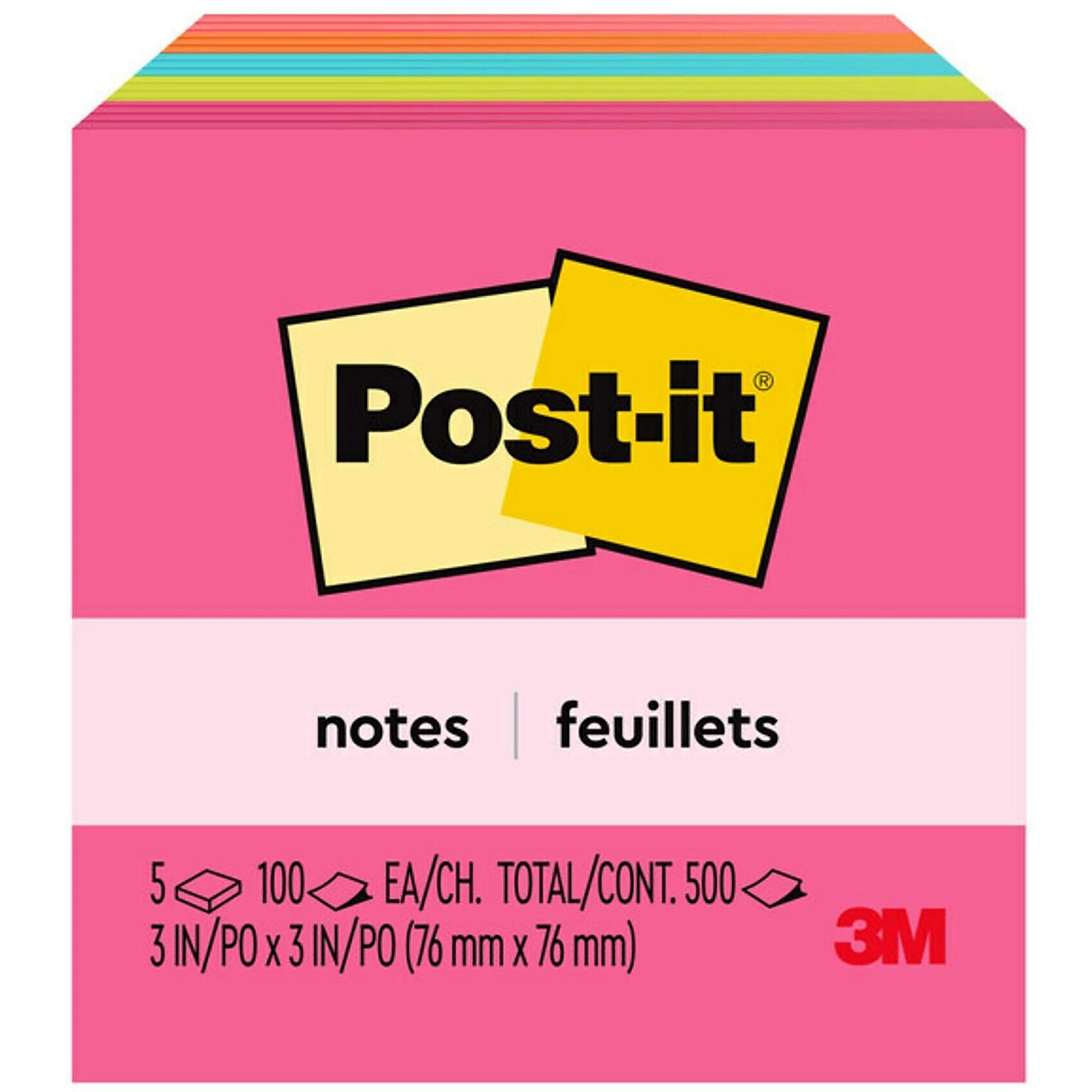 Post-it Sticky Notes, 3 x 3 in., 5 Pads, 100 Sheets/Pad, The Original Post-it Note, Poptimistic Collection