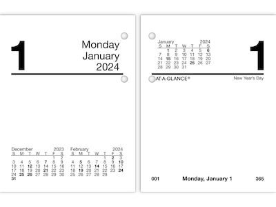 2024 AT-A-GLANCE 3.75 x 3 Daily Desk Calendar Refill, White/Black (E919-50-24)