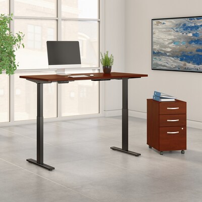 Bush Business Furniture Move 60 Series 72"W Electric Height Adjustable Standing Desk with Storage, Hansen Cherry (M6S006HC)
