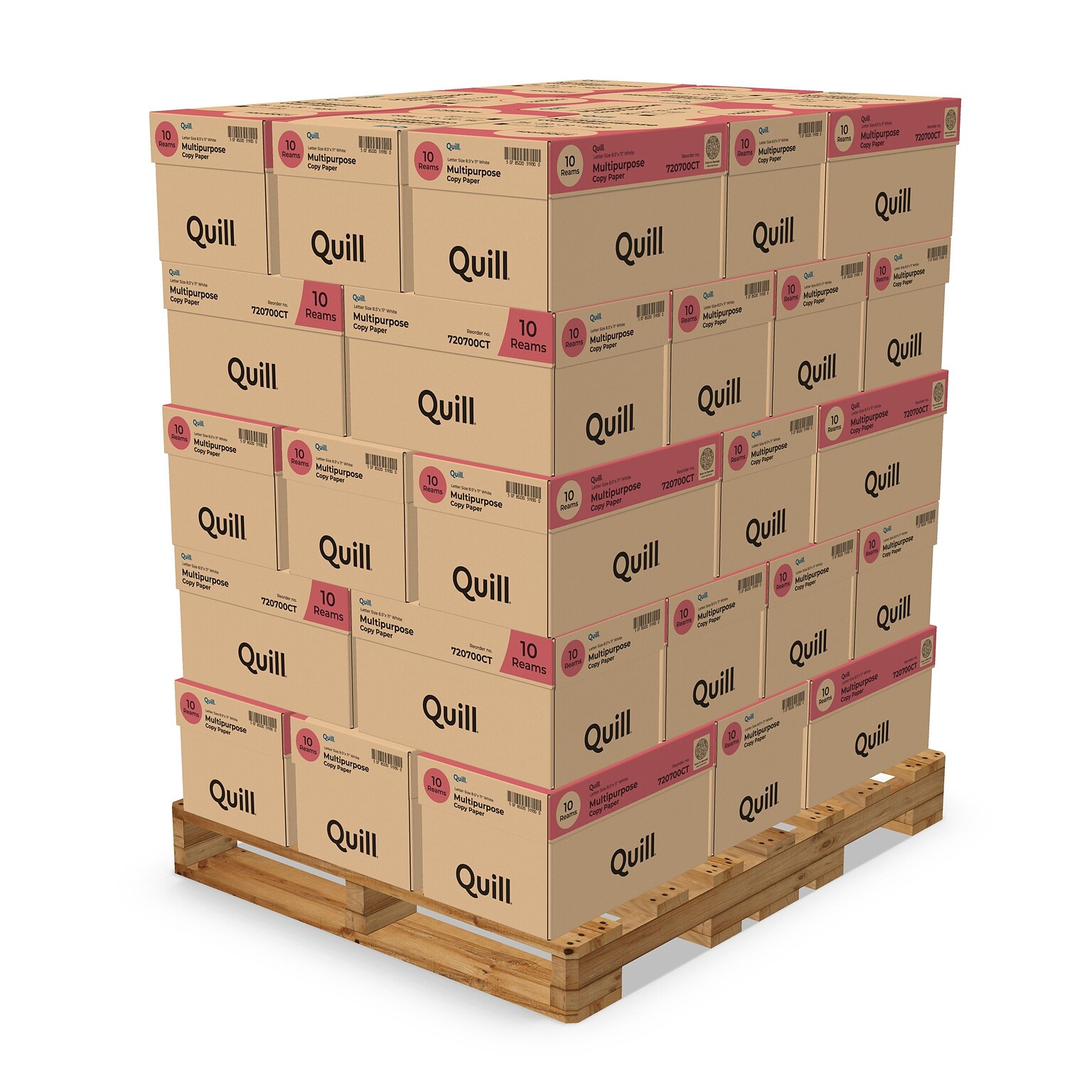 Quill Brand® 8.5 x 11 Multipurpose Copy Paper by the Pallet, 20 lbs., 94 Brightness, 40 Cartons/Pallet, 6-8 Pallets (720700)