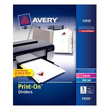 Avery Print-On Paper Dividers, 5 Tabs, White, 5 Sets/Pack (11515)