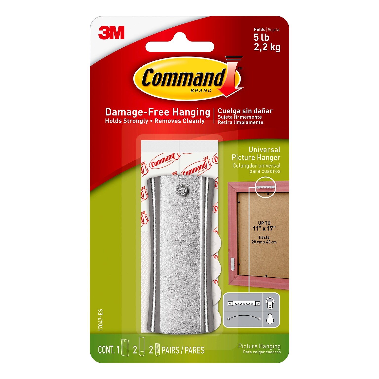 Command Universal Picture Hanger w/ Stabilizer Strips, Silver (17047-ES)