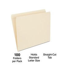 Quill Brand® Premium Reinforced File Folders, Straight Cut, Letter Size, Manila, 100/Box (751133)