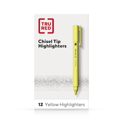 TRU RED™ Pocket Stick Highlighter with Grip, Chisel Tip, Yellow, Dozen (TR54580)