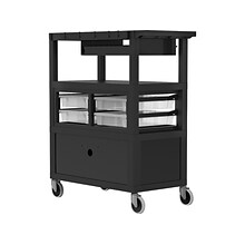 Luxor Mobile Deluxe Teacher Cart with Swivel Wheels, Black/Gray (ECMBSKBC-B)