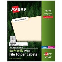 Avery EcoFriendly Laser/Inkjet File Folder Labels, 2/3 x 3 7/16, White, 30 Labels/Sheet, 50 Sheets