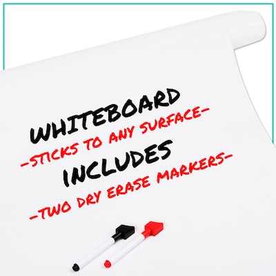Mind Reader Adhesive Dry-Erase Whiteboard Roll with Dry Erase Markers, 24" x 10' (DWBER-WHT)