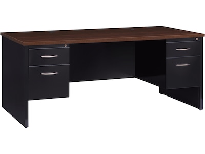 Hirsh 72W Double-Pedestal Desk, Black/Walnut (20531)