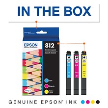 Epson T812 Cyan/Magenta/Yellow Standard Yield Ink Cartridge, 3/Pack  (T812520-S)