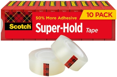 Scotch Super-Hold Transparent Clear Tape Refill, 0.75 x 27.77 yds., 1 Core, Clear, 10 Rolls/Pack (