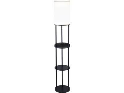 Adesso Charging Station 66.5 Black Floor Lamp with White Drum Shade (3116-01)