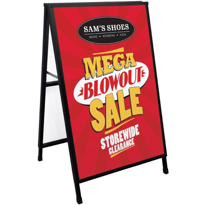 Excello Global Products Indoor/Outdoor Sidewalk A-Frame Board, 24" x 36", Black/White (EGP-HD-0507-S)