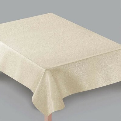 JAM PAPER Premium Shimmer Fabric Tablecloth, Rectangle 60 x 84 inch, Metallic Golden Ivory , 1 Reusa