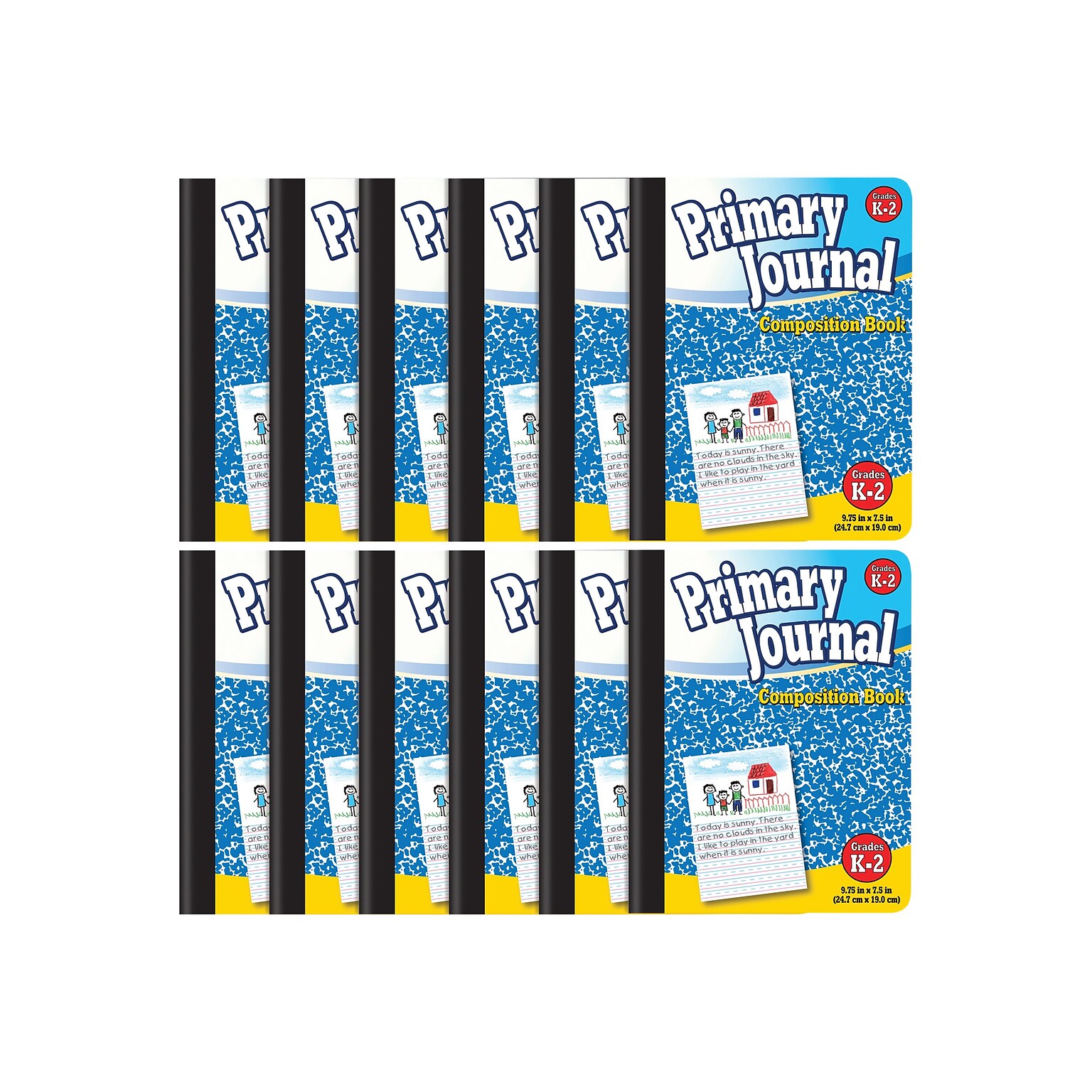 Better Office Primary Journal Composition Notebooks, 7.5 x 9.75, Primary, 100 Sheets, Blue, 12/Pack (25412-12PK)