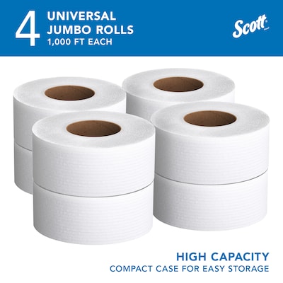 Scott Essential Recycled Jumbo Toilet Paper, 2-ply, White, 4 Rolls/Case (03148)