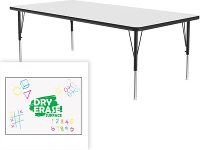 Correll Rectangular Activity Table, 72 x 36, Height-Adjustable, Frosty White/Black (A3672DE-REC-80