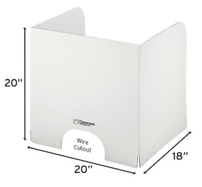 Classroom Products Foldable Cardboard Freestanding Privacy Shield, 20"H x 20"W, White, 20/Box (2020 WH)