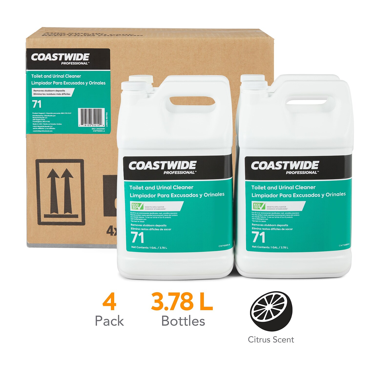 Coastwide Professional Multi-Purpose Cleaners Washroom Toilet Cleaner 71, 3.78L, 4/CT (CW710001-A)
