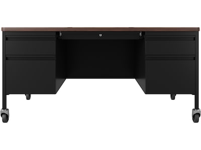 Hirsh 60W Double-Pedestal Mobile Teachers Desk, Black/Walnut (22648)