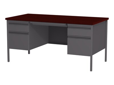 Hirsh 60"W Double-Pedestal Computer Desk, Charcoal/Mahogany (20102)