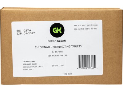 Green Klean Disinfecting Chlorinated Tablets, 120/Bottle, 2 Bottles/Carton (GK-CDT6.55-2pk)