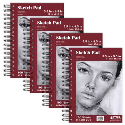 Better Office Products Artist Sketch Pads, Side-Spiral Bound , 5.5 x 8.5, Premium Paper, 100 Sheet