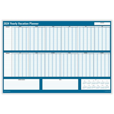 2024 ComplyRight Attendance Tracking Kit, 24" x 36" Yearly Dry Erase Wall Calendar, Blue/White (A0101)
