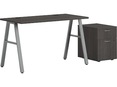 HON Mod 48W Table Desk with Mobile Storage, Slate Teak (HLPL4824BFTM1ALEGSLV)