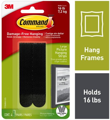 Command Large Picture Hanging Strips, Black, 4 Sets (17206BLK-ES)