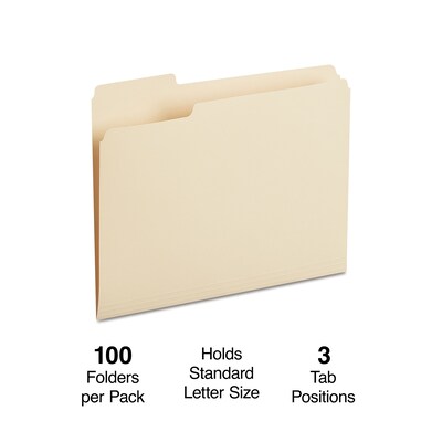 Staples® File Folders, 1/3 Cut Tab, Letter Size, Manila, 100/Box (TR116749)