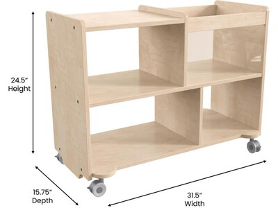 Flash Furniture Bright Beginnings Mobile 4-Section Storage Cart, 24.5"H x 31.5"W x 15.75"D, Brown (MK-KE24251-GG)