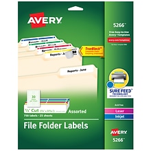 Avery TrueBlock Laser/Inkjet File Folder Labels, 2/3 x 3 7/16, Assorted Colors, 750 Labels/Pack (5