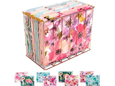 Global Printed Products Deluxe Designer Floral Hanging File Folder Kit, 1/3-Cut Tab, Letter Size, As