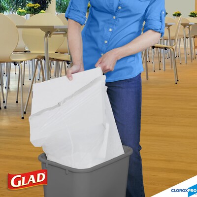 Glad 13 Gallon Trash Bag, 8.5"x8.5", Low Density, .72 mil, White, 100 Bags/Box (CLO 78526)