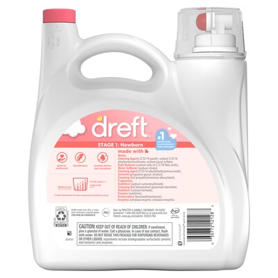 Dreft Stage 1 Newborn HE Liquid Laundry Detergent, 114 loads, 150oz  (12128)