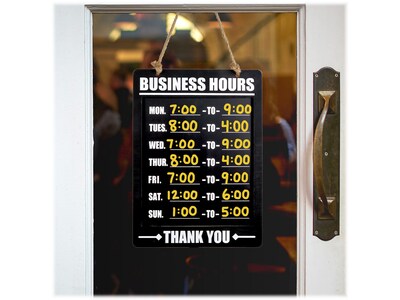 Excello Global Products Business Hours Indoor/Outdoor Hanging Chalkboard, 10" x 13.75", Black (EGP-HD-0311A-S)