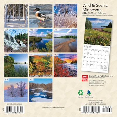 2024 BrownTrout Minnesota Wild & Scenic 7 x 14 Monthly Wall Calendar (9781975463984)
