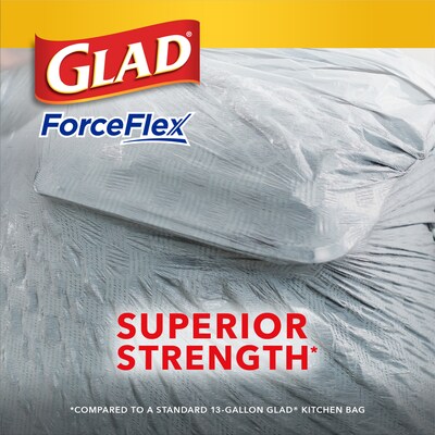 Glad ForceFlex Tall Kitchen Drawstring Trash Bags, 13 Gallon, Fresh Clean scent with Febreze Freshness, 80/Box(78534)
